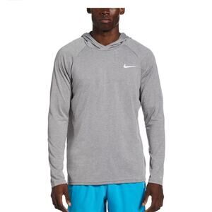 Men's Nike Heather Long Sleeve Hooded Hydroguard Shirt Gray Medium